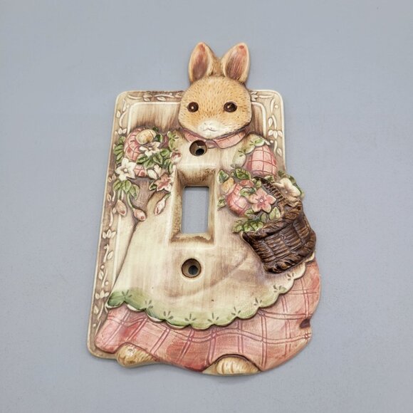 Takahashi Mr Mrs and Baby Bunnies Rabbits Light Switch Covers Ceramic Japan - Picture 4 of 8